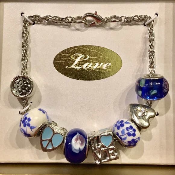 Blue&Silver Bracelet with hippie style charms. ☮️ - Picture 3 of 3